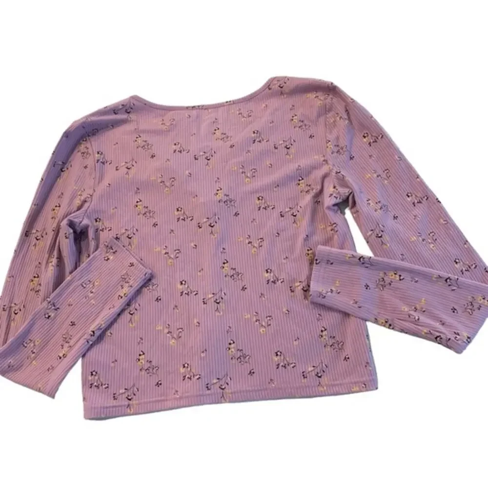 Me‎ too we lilac zip front cropped light sweater with floral flowers size large - Picture 5 of 8